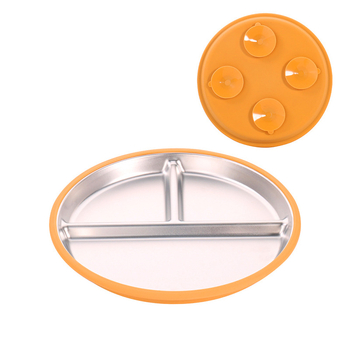 Детска чиния за хранене със силикон и неръждаема стомана, вакуумна основа, която може да се отдели, марка Yingshang, за деца над 3 месеца