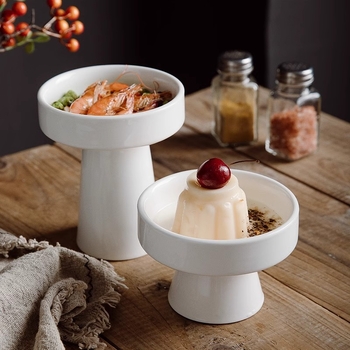 Vas de porțelan cu picior înalt pentru hoteluri și restaurante, compatibil cu microunde, logo tipărit, personalizabil