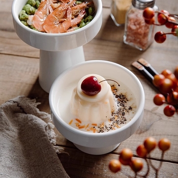 Vas de porțelan cu picior înalt pentru hoteluri și restaurante, compatibil cu microunde, logo tipărit, personalizabil