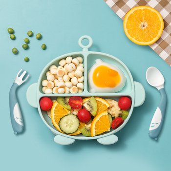 Παιδικό πιάτο από σιλικόνη με διαχωριστικά και βεντούζα – ενιαίο σχέδιο, παιδικά είδη τραπεζιού για εκμάθηση φαγητού (από 6 μηνών)