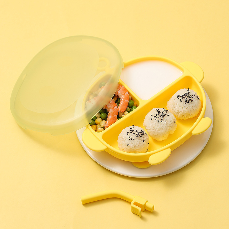 Παιδικό πιάτο από σιλικόνη με διαχωριστικά και βεντούζα – ενιαίο σχέδιο, παιδικά είδη τραπεζιού για εκμάθηση φαγητού (από 6 μηνών)