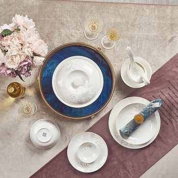Комплект Jingdezhen от костен фарфор – европейски стил чаши и чинии, флорален мотив с глазура, 60 части, подходящ за микровълнова печка