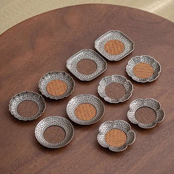 Suport metalic pentru cești de ceai, formă neregulată, model floral, stil Nou Chinezesc, izolație pentru tava de ceai