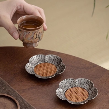 Suport metalic pentru cești de ceai, formă neregulată, model floral, stil Nou Chinezesc, izolație pentru tava de ceai