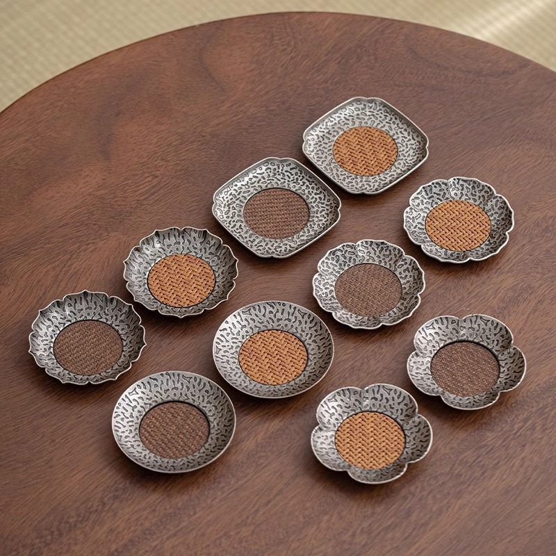 Suport metalic pentru cești de ceai, formă neregulată, model floral, stil Nou Chinezesc, izolație pentru tava de ceai