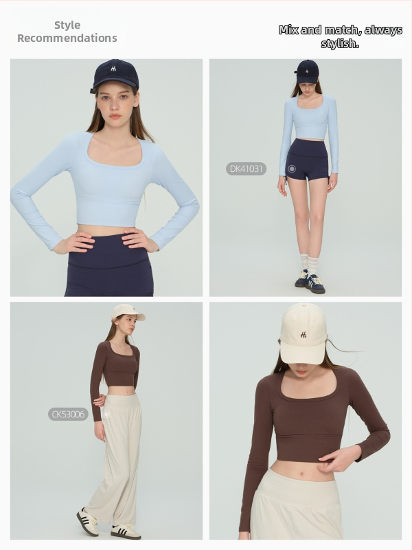 Dlhý rukáv jóga top s pevnou vložkou na prsiach a U-výstrihom, materiál NULS s rýchloschnúcimi vlastnosťami, 80% nylon / 20% spandex