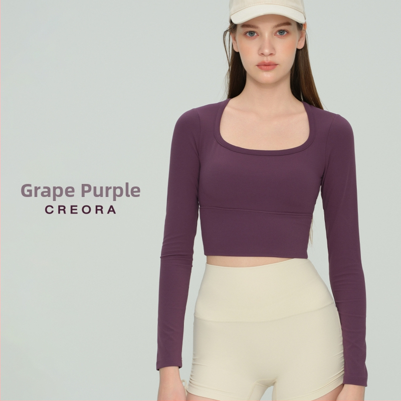 Dlhý rukáv jóga top s pevnou vložkou na prsiach a U-výstrihom, materiál NULS s rýchloschnúcimi vlastnosťami, 80% nylon / 20% spandex