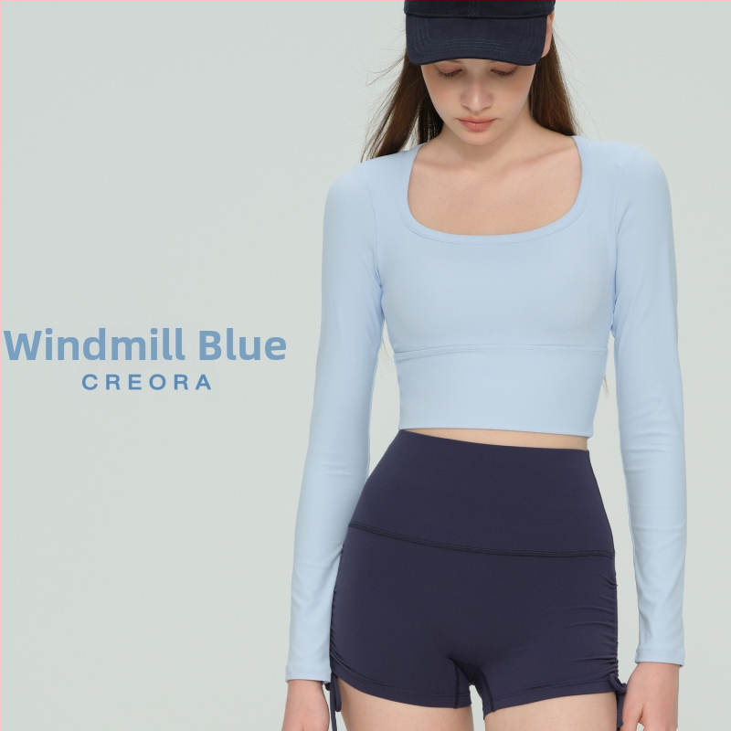 Dlhý rukáv jóga top s pevnou vložkou na prsiach a U-výstrihom, materiál NULS s rýchloschnúcimi vlastnosťami, 80% nylon / 20% spandex