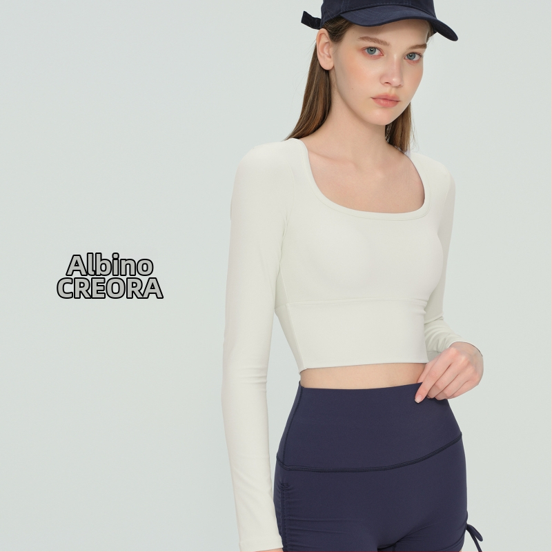 Dlhý rukáv jóga top s pevnou vložkou na prsiach a U-výstrihom, materiál NULS s rýchloschnúcimi vlastnosťami, 80% nylon / 20% spandex