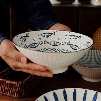 Porcelanska zdjela za ramen, japanskog stila, okrugli oblik, mikrovalna sigurnost, podglazurna završna obloga