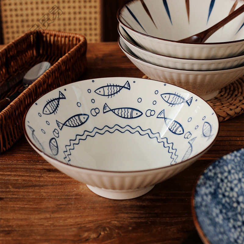 Porcelanska zdjela za ramen, japanskog stila, okrugli oblik, mikrovalna sigurnost, podglazurna završna obloga