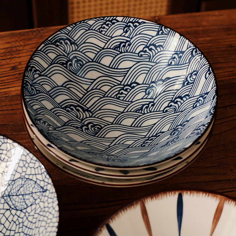 Porcelanska zdjela za ramen, japanskog stila, okrugli oblik, mikrovalna sigurnost, podglazurna završna obloga