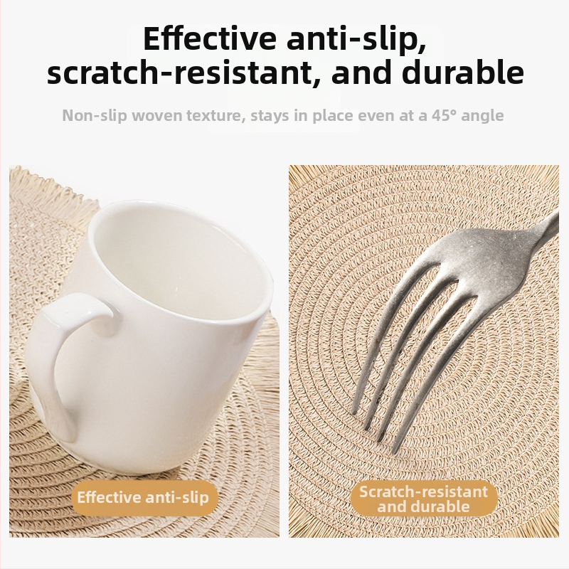 Kružna podmetač za stol s resicama, od papira, toplinsko otporna, ekološki prihvatljiva, moderni minimalistički stil - ZXB01, One Meal One Mat