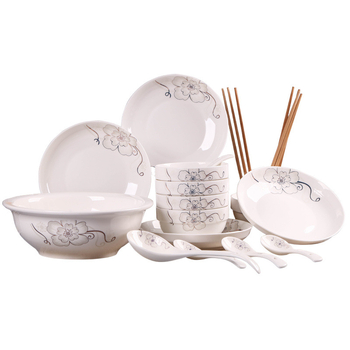 Új csontporcelánból készült kerámia étkészlet, egyszerű stílus, új kínai stílus, felnőtteknek, tartalmaz tálakat, rizs tálakat és evőpálcákat