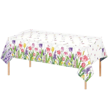 Τραπεζομάντιλο μίας χρήσης από πλαστικό με σχέδιο τουλίπες, ορθογώνιο, βιοδιασπώμενο, με δυνατότητα εκτύπωσης