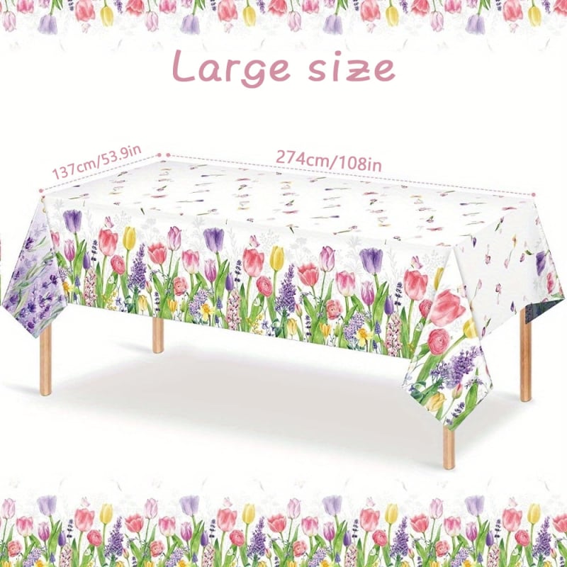 Τραπεζομάντιλο μίας χρήσης από πλαστικό με σχέδιο τουλίπες, ορθογώνιο, βιοδιασπώμενο, με δυνατότητα εκτύπωσης