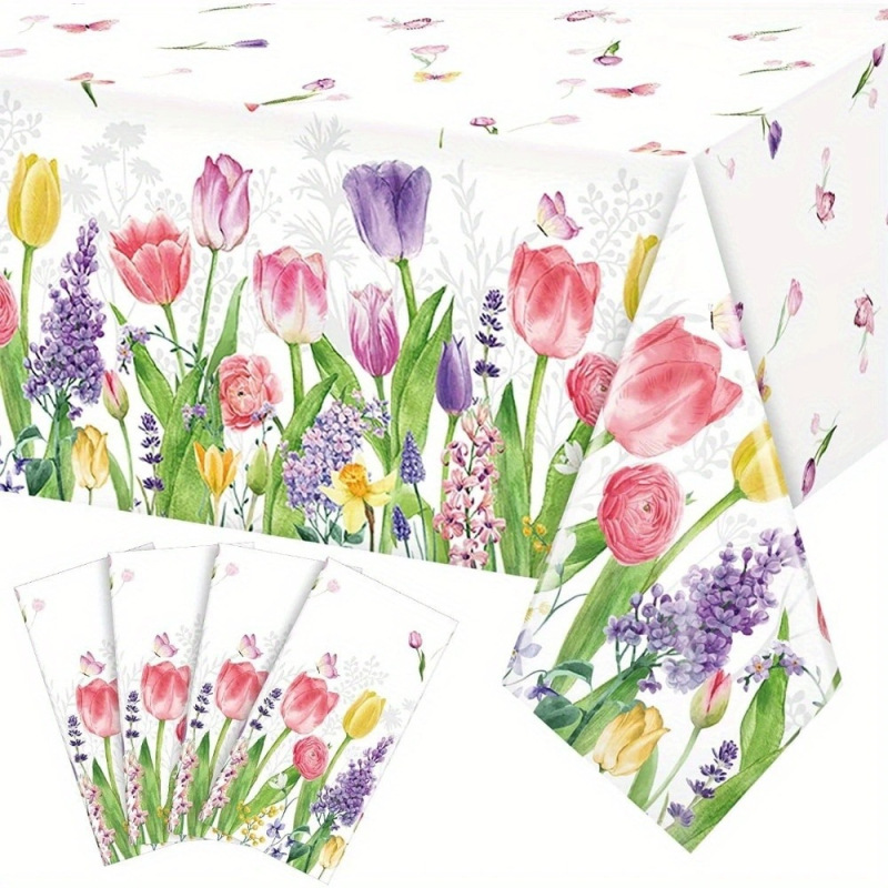 Τραπεζομάντιλο μίας χρήσης από πλαστικό με σχέδιο τουλίπες, ορθογώνιο, βιοδιασπώμενο, με δυνατότητα εκτύπωσης