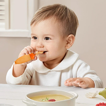 Set silikonskih pribora za hranjenje za bebe sa stisknim tipom, 2-djelni, za bebe od 3 mjeseca
