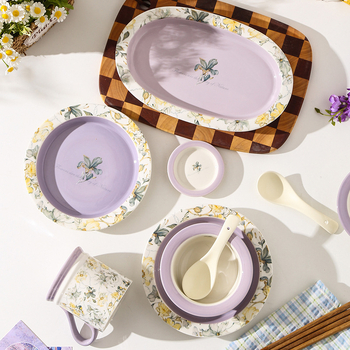 Porcelanski set posuđa s irisnim uzorkom, svijetlo luksuzni retro stil, glazirana površina, pogodno za mikrovalnu pećnicu, mogućnost prilagodbe logotipa