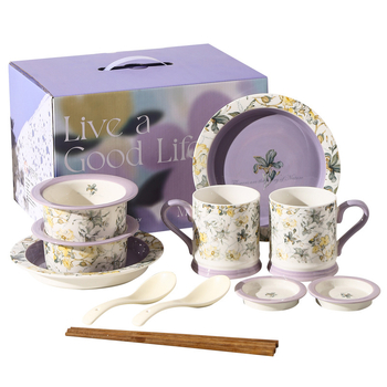 Porcelanski set posuđa s irisnim uzorkom, svijetlo luksuzni retro stil, glazirana površina, pogodno za mikrovalnu pećnicu, mogućnost prilagodbe logotipa