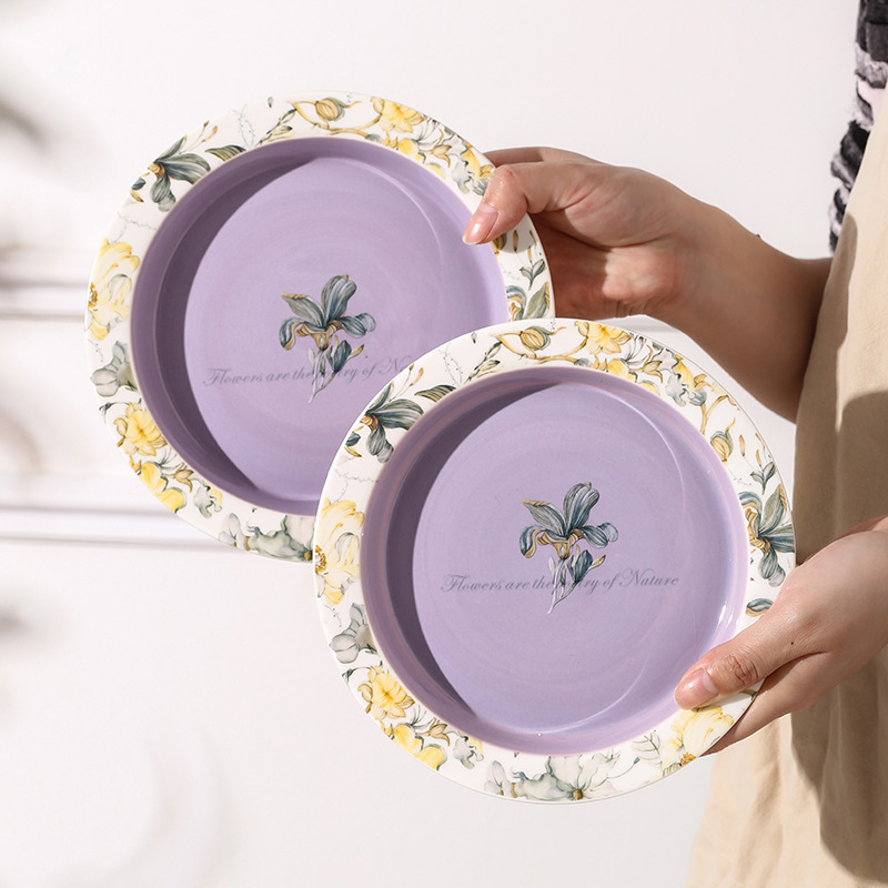 Porcelanski set posuđa s irisnim uzorkom, svijetlo luksuzni retro stil, glazirana površina, pogodno za mikrovalnu pećnicu, mogućnost prilagodbe logotipa