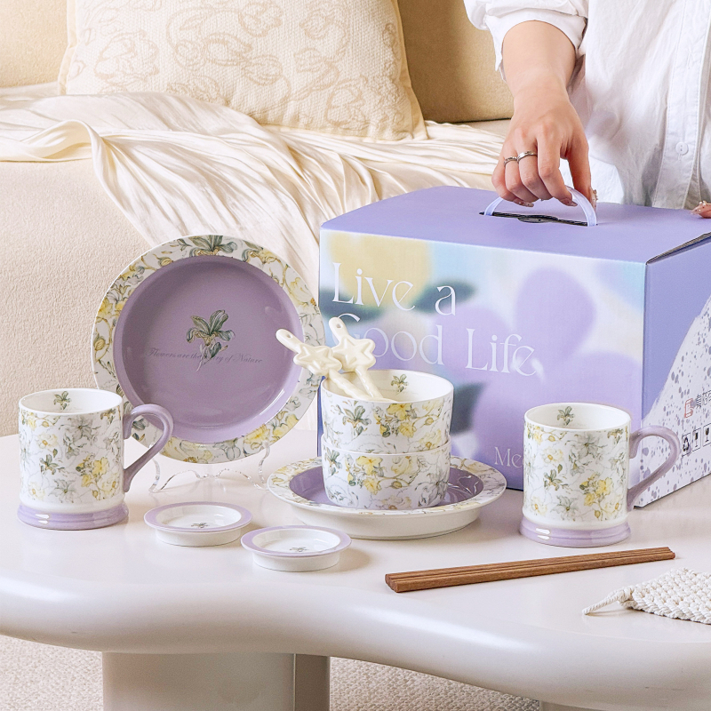 Porcelanski set posuđa s irisnim uzorkom, svijetlo luksuzni retro stil, glazirana površina, pogodno za mikrovalnu pećnicu, mogućnost prilagodbe logotipa