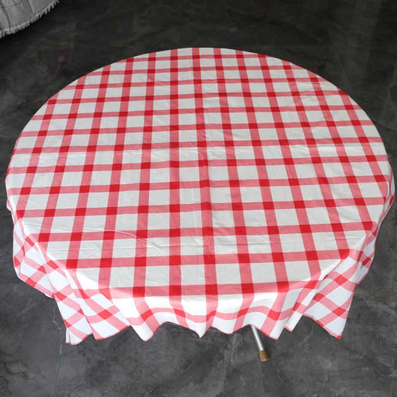 Jednokratni stolnjak od kamene tkanine, deblji, vodootporan i otporan na masnoću, crveno kariran, pravokutni, 180×180 cm, za hotele i restorane