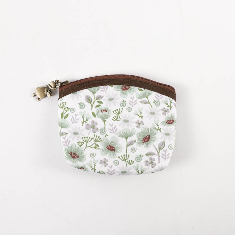 Monetų piniginė su kortelių skyreliu, kvadratinė forma, peizažo raštas, medvilninė įdaila, gaivus ir saldus stilius