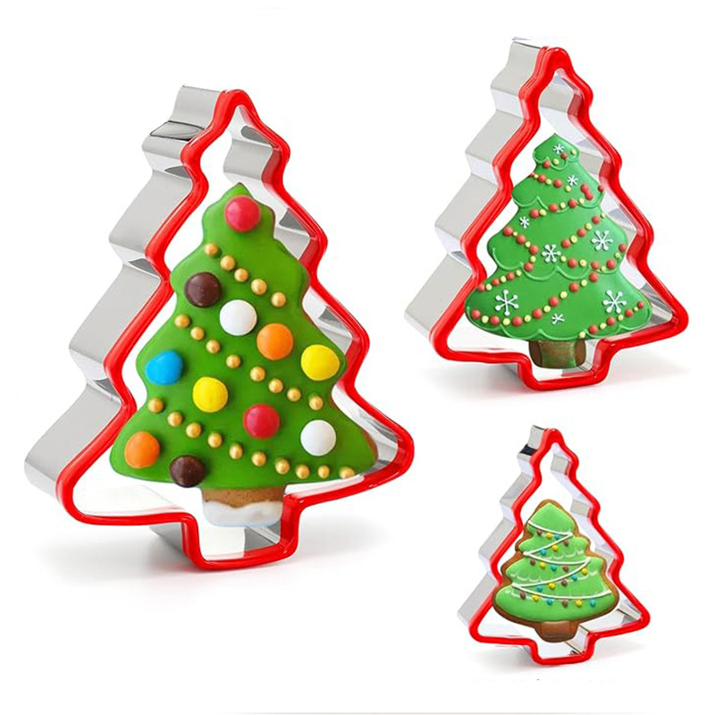 Set kalupa za kekse s figurama: medeni muškarac, božićno drvce i snježni čovjek — nehrđajući čelik (Materijal: nehrđajući čelik; Oblik: nepravilan; Kategorija: kalupi za kekse; Stil: modernna jednostavnost; Namjena: pečenje keksa)