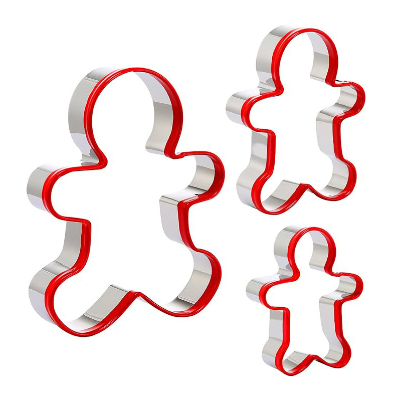 Set kalupa za kekse s figurama: medeni muškarac, božićno drvce i snježni čovjek — nehrđajući čelik (Materijal: nehrđajući čelik; Oblik: nepravilan; Kategorija: kalupi za kekse; Stil: modernna jednostavnost; Namjena: pečenje keksa)