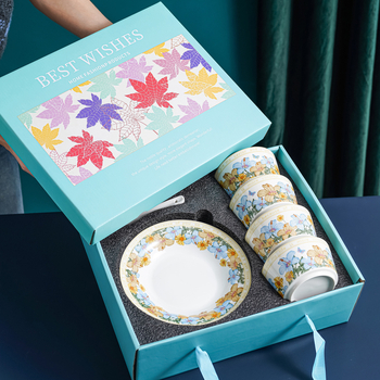 Keramički set posuđa za stol s floralnim decal uzorkom, kutija za poklon, mikrovalna sigurnost, prilagodljivo, 12- ili 13-dijelni, prvoklasna kvaliteta, lagani retro luksuz stil