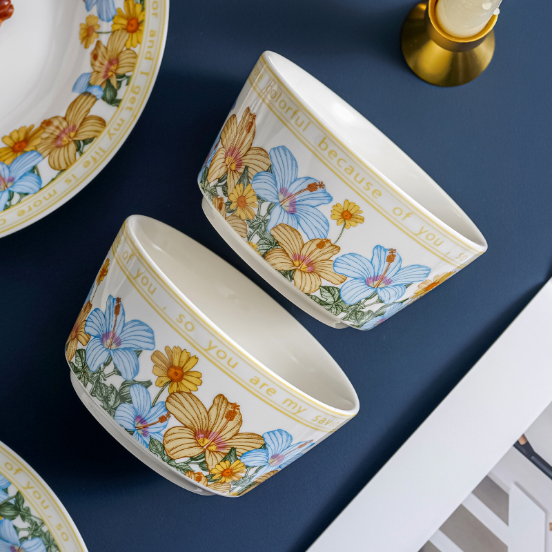 Keramički set posuđa za stol s floralnim decal uzorkom, kutija za poklon, mikrovalna sigurnost, prilagodljivo, 12- ili 13-dijelni, prvoklasna kvaliteta, lagani retro luksuz stil