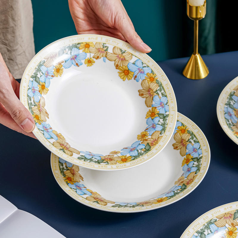 Keramički set posuđa za stol s floralnim decal uzorkom, kutija za poklon, mikrovalna sigurnost, prilagodljivo, 12- ili 13-dijelni, prvoklasna kvaliteta, lagani retro luksuz stil