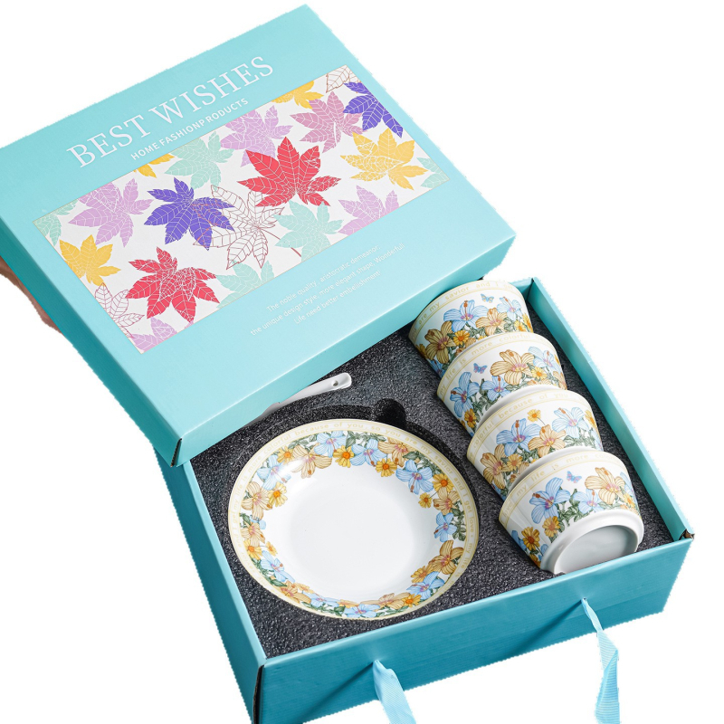 Keramički set posuđa za stol s floralnim decal uzorkom, kutija za poklon, mikrovalna sigurnost, prilagodljivo, 12- ili 13-dijelni, prvoklasna kvaliteta, lagani retro luksuz stil