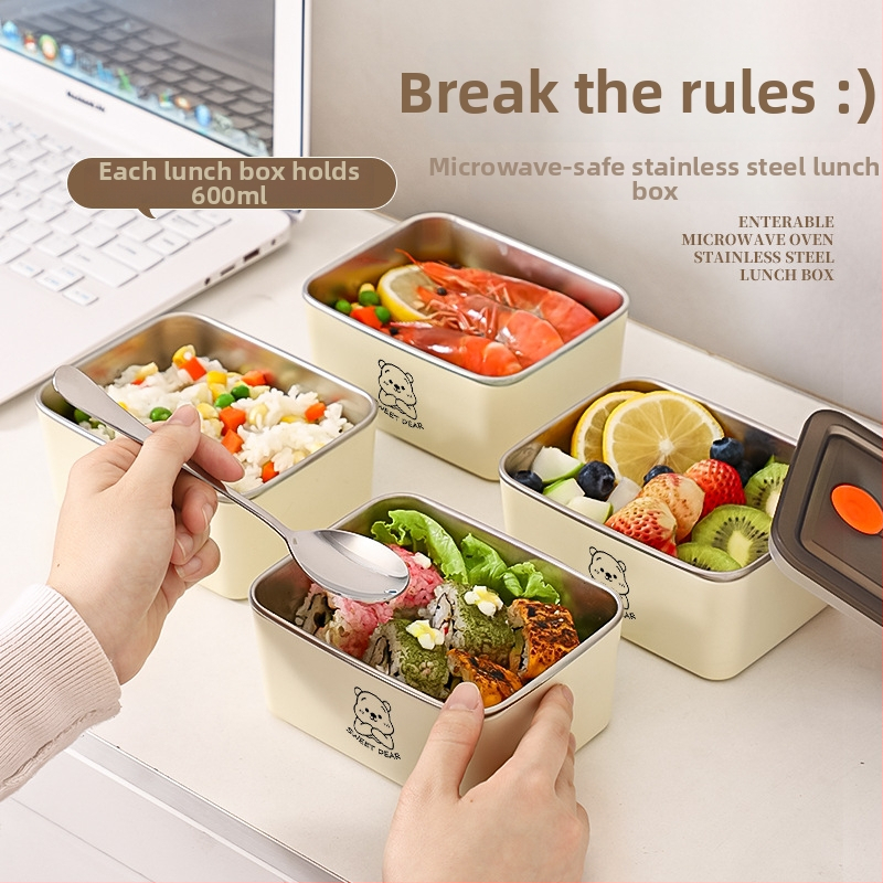 Кутия за храна от неръждаема стомана, хранителна класа, изолирана и запечатана, 500 ml, квадратна