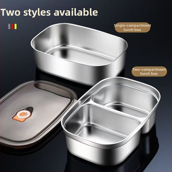 Кутия за обяд от 304 неръждаема стомана със капак, правоъгълна с едно отделение, капацитет 1–2 л, многократно използваема
