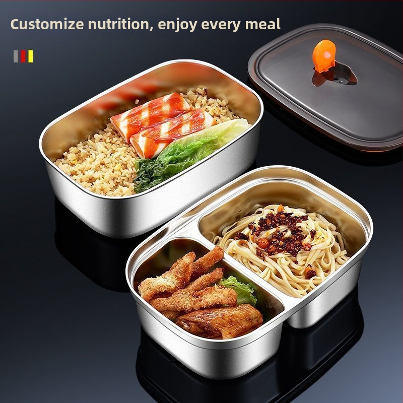 Кутия за обяд от 304 неръждаема стомана със капак, правоъгълна с едно отделение, капацитет 1–2 л, многократно използваема