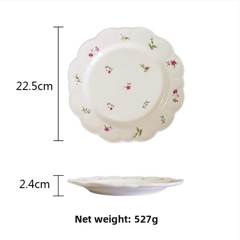 Porcelánový dezertný tanier a miska na ovocie s kvetinovým vzorom, pastoraálny štýl, farebná glazúra, vhodné do mikrovlnky