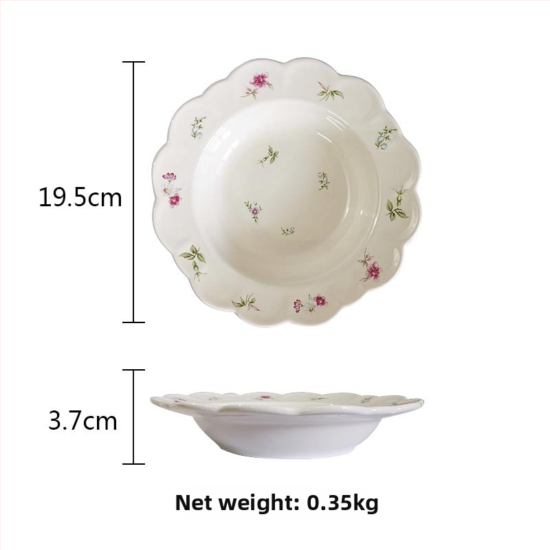 Porcelánový dezertný tanier a miska na ovocie s kvetinovým vzorom, pastoraálny štýl, farebná glazúra, vhodné do mikrovlnky