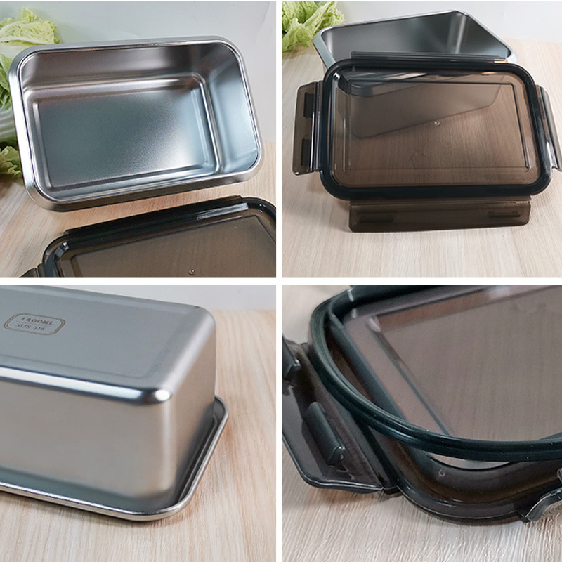 316 неръждаема стомана квадратна кутия за обяд с капак със уплътнение; термоустойчива; кутия за обяд и съхранение, капацитети 0.5–0.8 л; 0.8–1 л; 1–2 л; 2.1–3 л