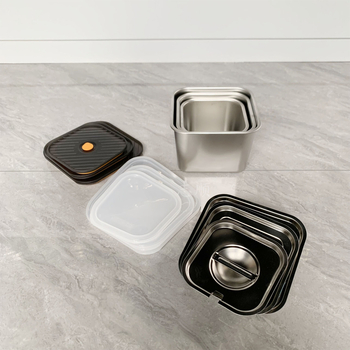 Квадратен контейнер за подправки от неръждаема стомана с капак – кухненско съхранение, капацитет 301–500 ml