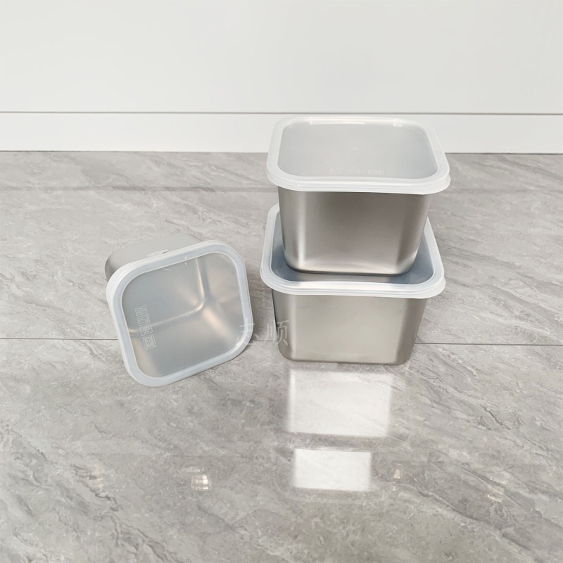 Квадратен контейнер за подправки от неръждаема стомана с капак – кухненско съхранение, капацитет 301–500 ml