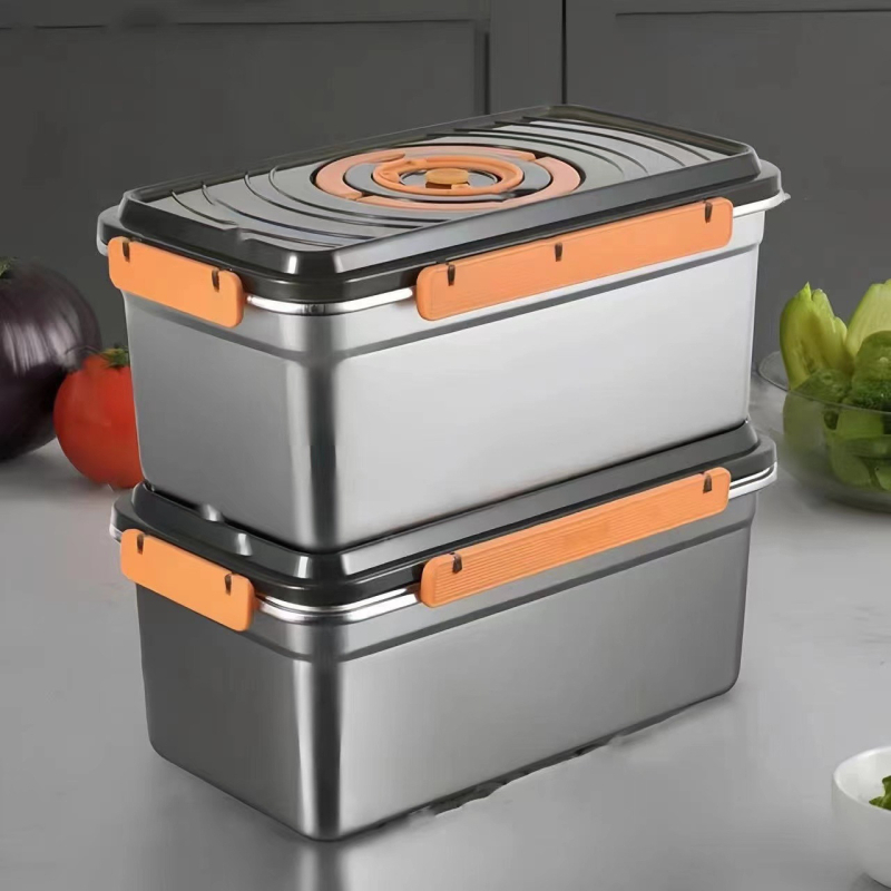 304 неръждаема стомана кутия за хранителни продукти с уплътнен капак, квадратна, 2.1–3 л, подходяща за микровълнова