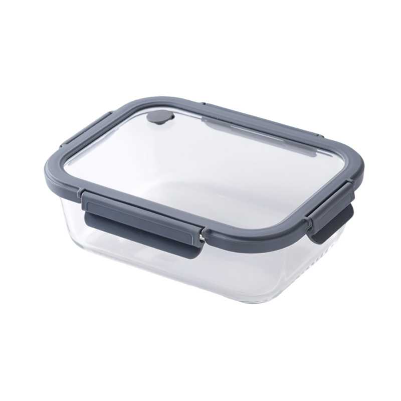 Стъклена правоъгълна кутия за обяд, боросиликатно стъкло, микровълнова безопасна, капак със запечатване (PP + закалено стъкло + силикон), многоразова офисна кутия за храна