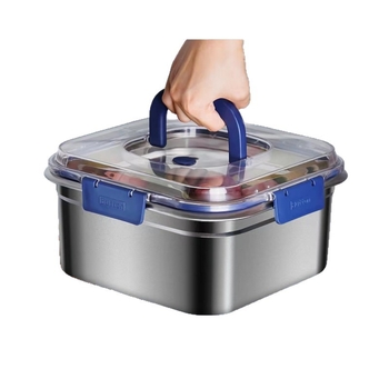 Ланч кутия от хранителна неръждаема стомана със капак, квадратна форма, 800–1000 ml, еднослойна, запазва свежестта