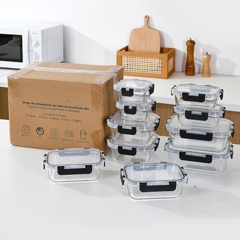 Кутия за обяд с разделител и свалящ се капак, от високо боросиликатно стъкло, подходяща за микровълнова, капацитет 410–1000 ml