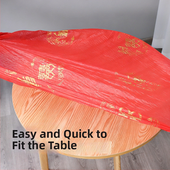 Egyszer használatos PE asztalterítő elasztikus húzózsinórral, vízálló, kerek, Xi karakter minta