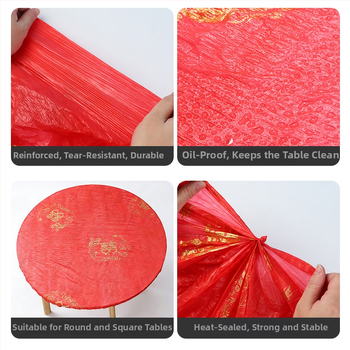 Egyszer használatos PE asztalterítő elasztikus húzózsinórral, vízálló, kerek, Xi karakter minta