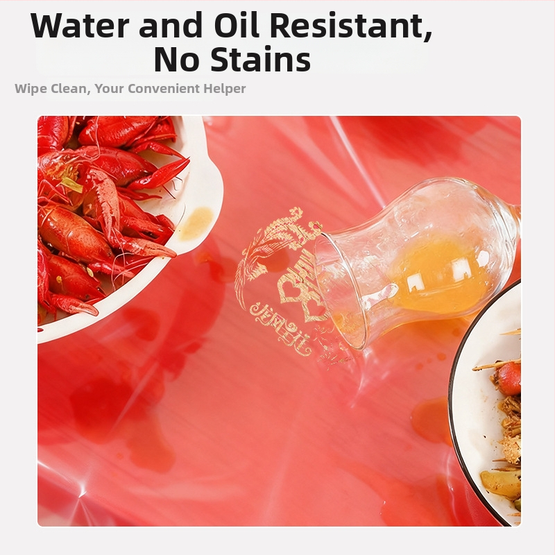 Egyszer használatos PE asztalterítő elasztikus húzózsinórral, vízálló, kerek, Xi karakter minta