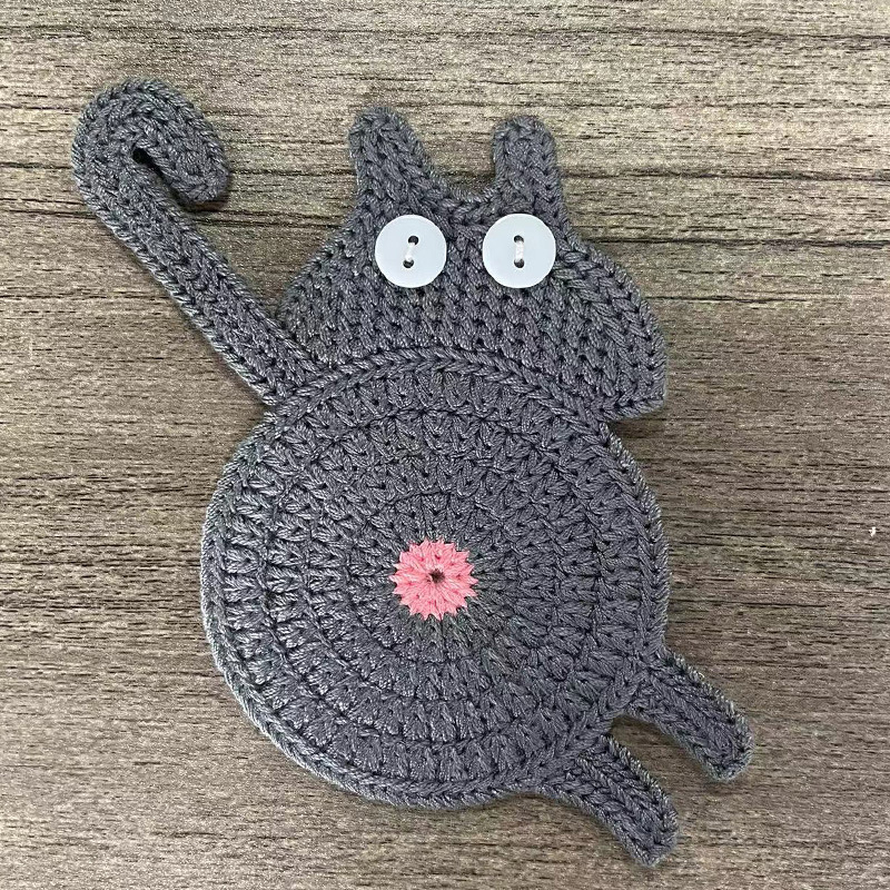 Podmetači za čaše Cat Butt, mačji uzorak, nepravilni oblik, moderni minimalistički stil, bez električne energije